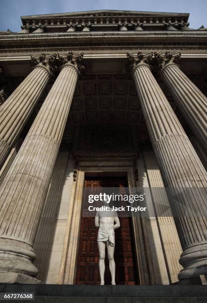 The newly installed 'Ecce Homo' statue by British Artist Mark Wallinger stands outside St Paul's Cathedral on April 11, 2017 in London, England. The...