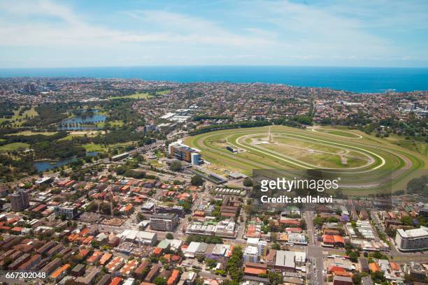 sydney aerial view with horse racing track - sydney racing stock pictures, royalty-free photos & images