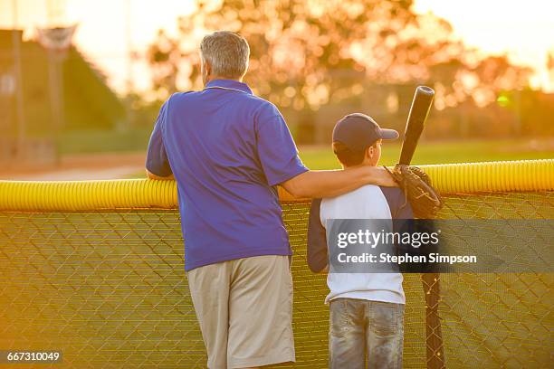 father and son watching a baseball game - baseball kid stock pictures, royalty-free photos & images