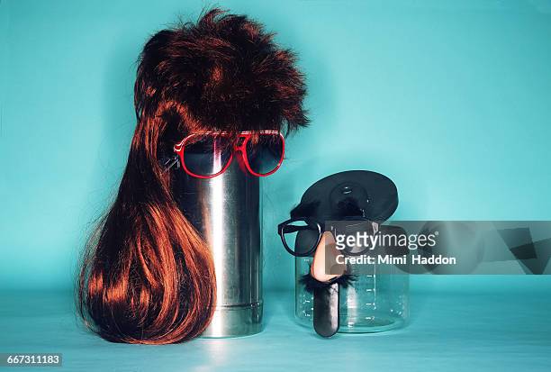 Coffee Pot Wearing Wig and Sunglasses