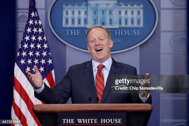 White House Press Secretary Sean Spicer answers reporters' questions during the daily news conference in the Brady Press Briefing Room at the White...