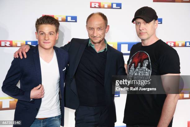 Moritz Baeckerling, Michael Schenk and Christoph Grunert attend the premiere of the film 'Gaby Koester - Ein Schnupfen haette auch gereicht' at...