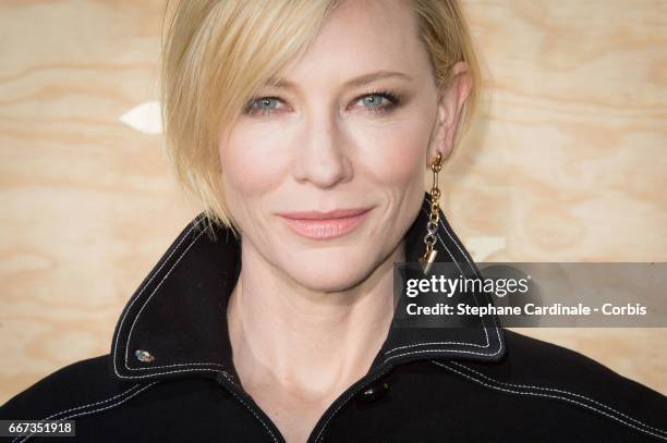 Actress Cate Blanchett attends the Louis Vuitton's Dinner for the Launch of Bags by Artist Jeff Koons at Musee du Louvre on April 11, 2017 in Paris,...