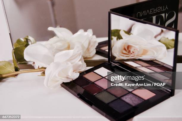 make-up kit on table - multiple mirror reflection stock pictures, royalty-free photos & images