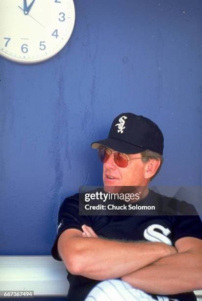 Chicago White Sox manager Jeff Torborg in dugout during spring training at Ed Smith Stadium. Sarasota, FL 3/26/1991 CREDIT: Chuck Solomon