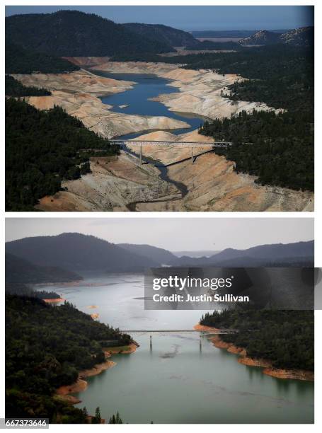 In this composite image a comparison has been made between a view of California during severe drought in 2014 and during the week that the majority...