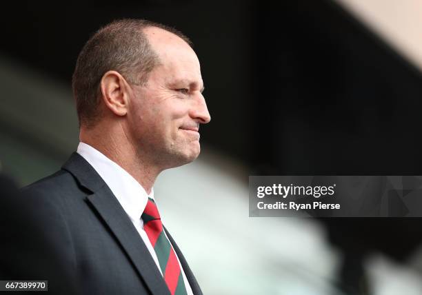 South Sydney Rabbitohs Head Coach Michael Maguire speaks during a South Sydney Rabbitohs NRL media opportunity at Royal Randwick Racecourse on April...