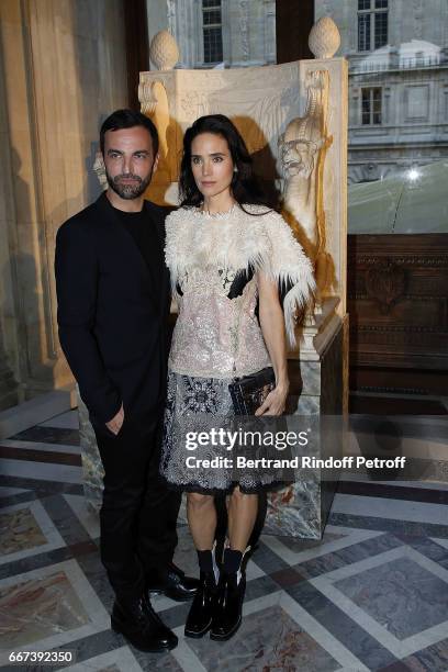 Designer Nicolas Ghesquiere and Actress Jennifer Connelly attend the "LVxKOONS" exhibition at Musee du Louvre on April 11, 2017 in Paris, France.