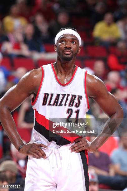 Noah Vonleh of the Portland Trail Blazers looks on during the game against the New York Knicks on March 23, 2017 at the Moda Center in Portland,...