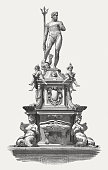Neptune Fountain, sculpted (1565) by Giambologna, Bologna, Italy, published 1884