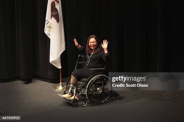 Senator Tammy Duckworth arrives for a town hall meeting on April 11, 2017 in Palatine, Illinois. Duckworth, who defeated Senator Mark Kirk in 2016,...