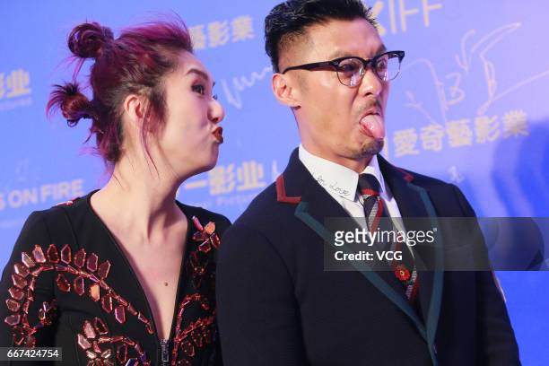 Actor Shawn Yue Man-lok, actress and singer Miriam Yeung attend the premiere of film 'Love off the Cuff' during the opening of the 41st Hong Kong...