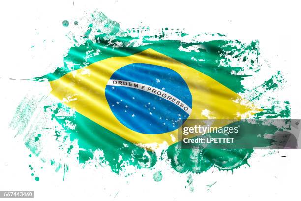 brasilianische ink grunge flagge - brasilianische-flagge stock-grafiken, -clipart, -cartoons und -symbole