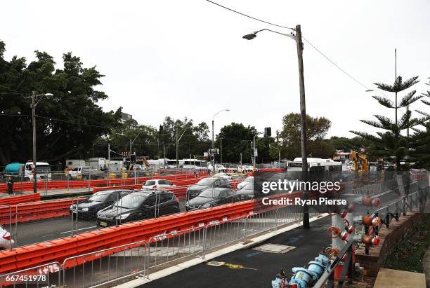 Construction work continues on the Light Rail in Randwick on April 12, 2017 in Sydney, Australia. The new light rail network for the CBD and South...