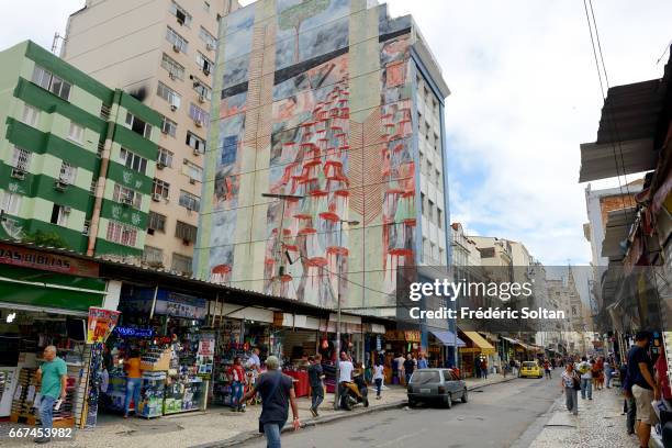 Mural painting on deforestation of Amazon forest in working class district, city centre in Rio de Janeiro on November 15, 2015 in Rio de Janeiro,...