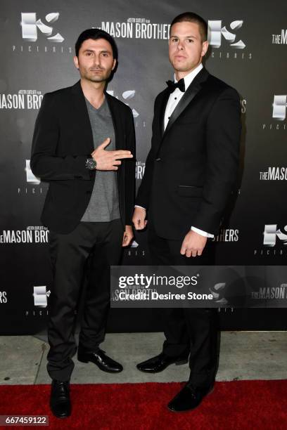 Nazo Bravo and Keith Sutliff attend the premiere of "The Mason Brothers" at the Egyptian Theatre on April 11, 2017 in Hollywood, California.