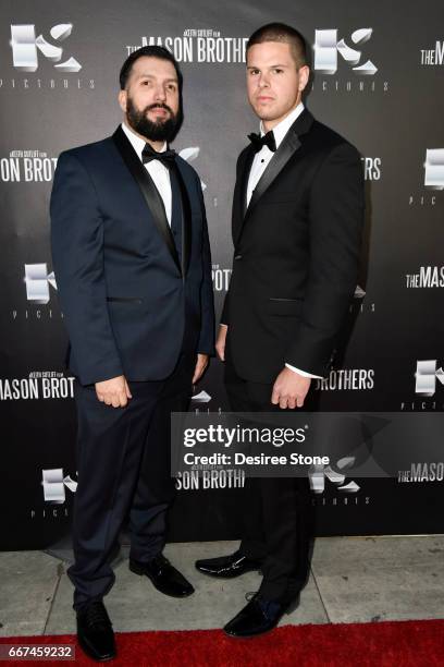 David Trevino and Keith Sutliff attend the premiere of "The Mason Brothers" at the Egyptian Theatre on April 11, 2017 in Hollywood, California.