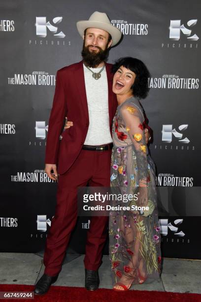 Matt Webb and Julia Fae attend the premiere of "The Mason Brothers" at the Egyptian Theatre on April 11, 2017 in Hollywood, California.