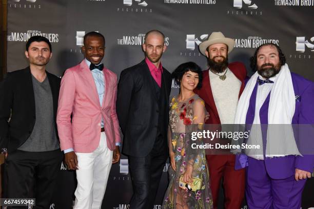 Nazo Bravo, Errol Webber, Brandon Sean Pearson, Julia Fae, Matt Webb and Steve Bethers attend the premiere of "The Mason Brothers" at the Egyptian...