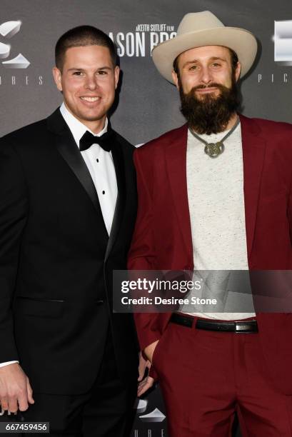 Keith Sutliff and Matt Webb attend the premiere of "The Mason Brothers" at the Egyptian Theatre on April 11, 2017 in Hollywood, California.