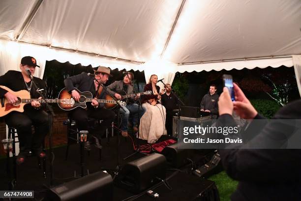 Recording Artists Jarrod Niemann; Lee Brice and Jon Stone and Kristy Osmunson of American Young perform at the 2017 "Hope Song" Fundraiser at East...