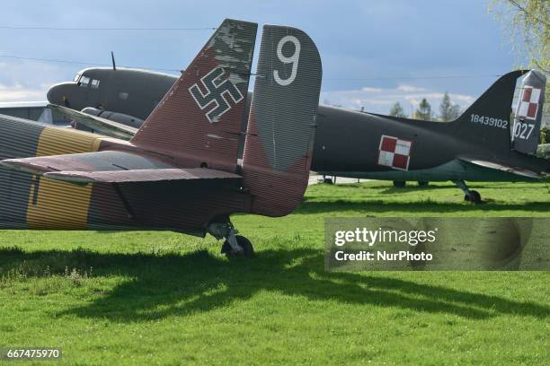 German transport aircraft Amiot AAC.1 Toucan and a transport aircraft Lisunow Li-2, on display in the Polish Aviation Museum in Krakow...