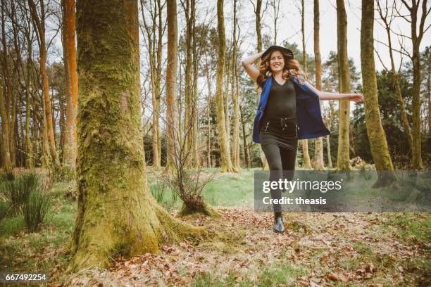 beautiful young woman in the woods - pollock country park stock pictures, royalty-free photos & images