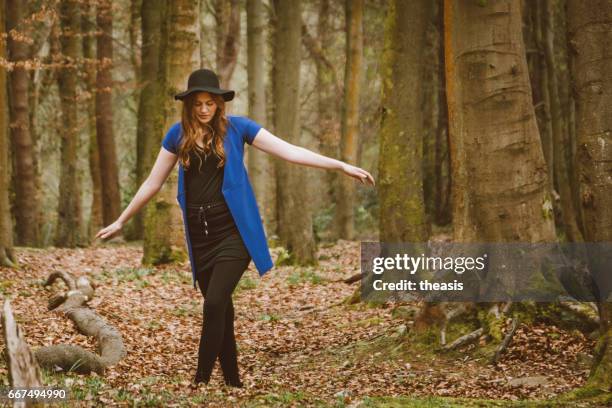beautiful young woman in the woods - pollock country park stock pictures, royalty-free photos & images