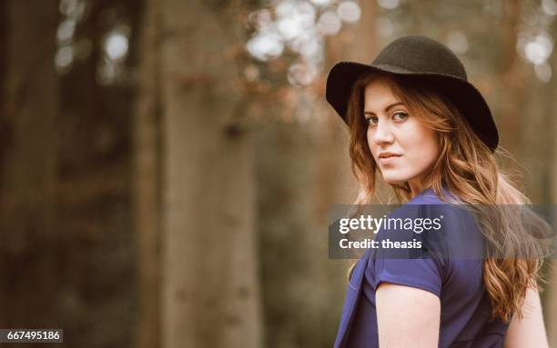 beautiful young woman in the woods - pollock country park stock pictures, royalty-free photos & images
