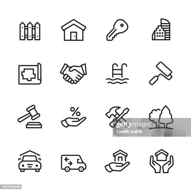 ilustrações de stock, clip art, desenhos animados e ícones de real estate - outline icon set - auction