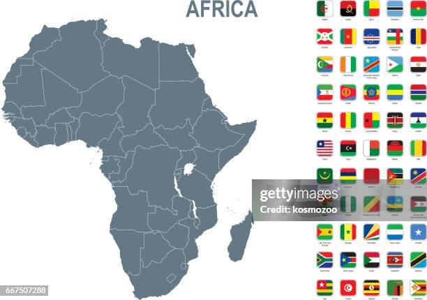 grey map of africa with flag against white background - tun stock illustrations