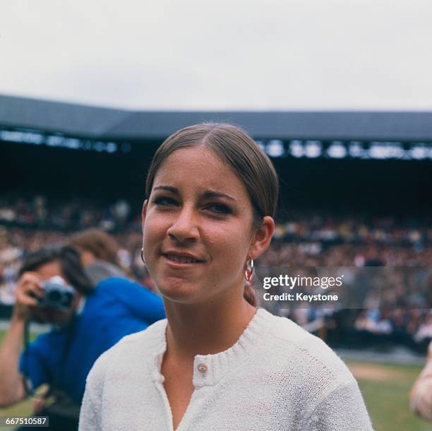 American tennis player Chris Evert at her semifinal match against Evonne Goolagong at The Championships, Wimbledon, London, July1972. Goolagong won...