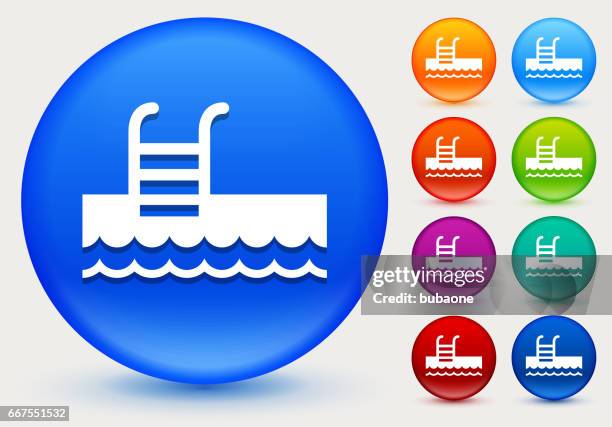 pool ladder icon on shiny color circle buttons - pool ladder stock illustrations