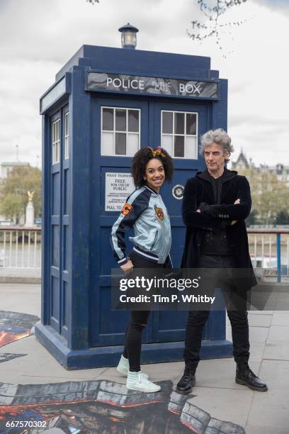 To celebrate the new series of 'Doctor Who' which returns to BBC One on Saturday April 15, Peter Capaldi, and Pearl Mackie pose in front of the...