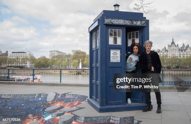 To celebrate the new series of 'Doctor Who' which returns to BBC One on Saturday April 15, Peter Capaldi, and Pearl Mackie pose in front of the...