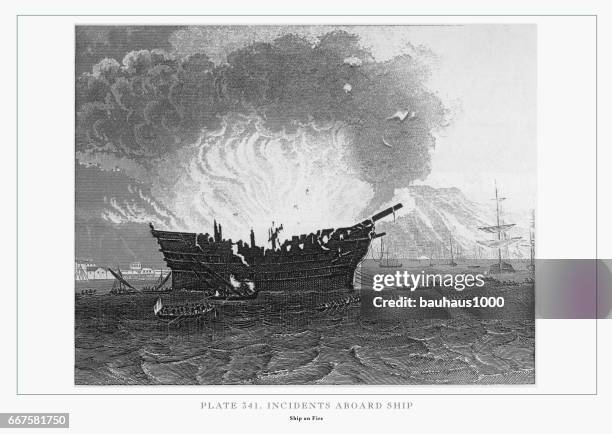 incidents aboard ship engraving, 1851 - ship technical drawing stock illustrations