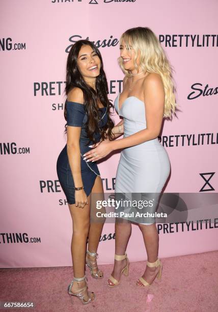 Singer Madison Beer and Social Media Personality Anastasia Karanikola attends the "PrettyLittleThing" campaign launch on April 11, 2017 in Los...