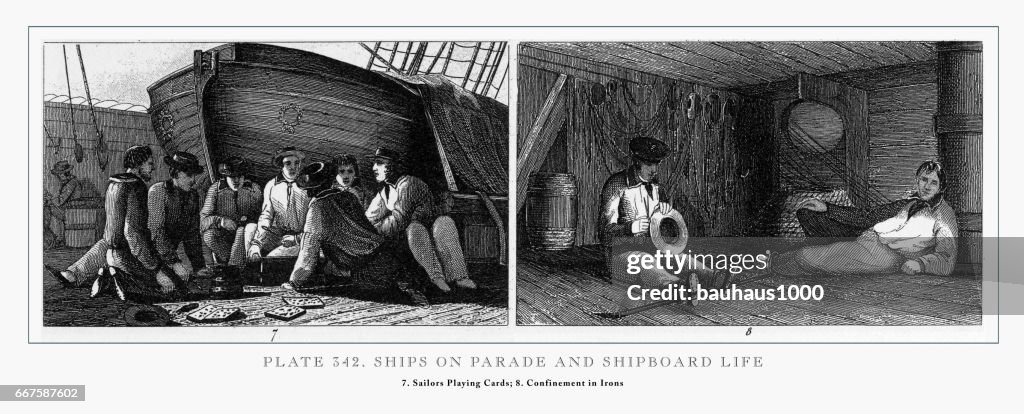 Ships on Parade and Shipboard Life Engraving, 1851