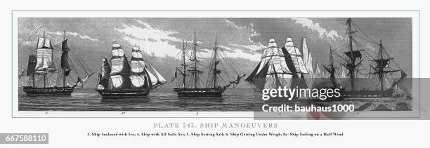 schiff manöver gravur, 1851 - submission combat sport stock-grafiken, -clipart, -cartoons und -symbole