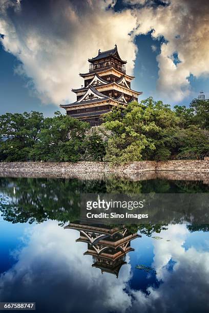 fortified castle of hiroshima - hiroshima castle stock pictures, royalty-free photos & images