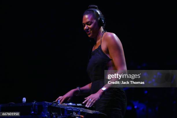 Liz Cambage performs during her DJ set to open for Mary J. Blige at Hamer Hall on April 12, 2017 in Melbourne, Australia. Cambage is also a...