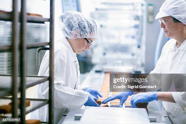 factory workers on food production line - meat factory stock pictures, royalty-free photos & images