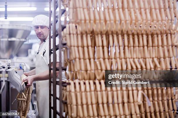 factory worker making tofu sausages - meat factory stock pictures, royalty-free photos & images