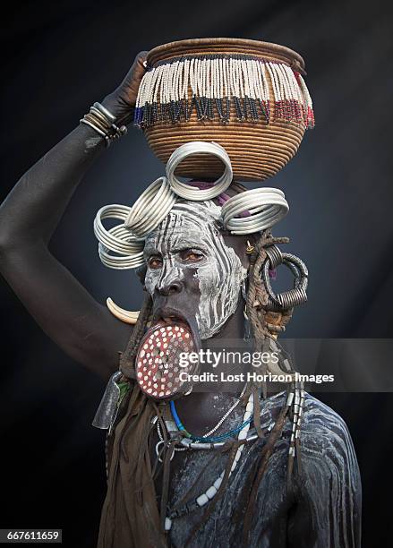 woman of the mursi tribe, omo valley, ethiopia - mursi tribe ストックフォトと画像