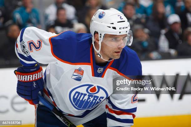 Andrej Sekera of the Edmonton Oilers skates against the San Jose Sharks at SAP Center on April 6, 2017 in San Jose, California.