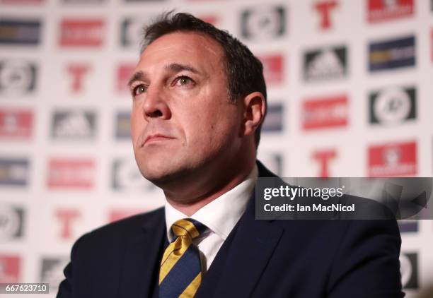 Malky MacKay is seen as Shelley Kerr is unveiled as Scotland Women's National Team Head Coach at Hampden Park on April 12, 2017 in Glasgow, Scotland.