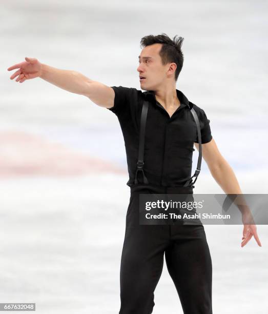 Patrick Chan of Canada competes in the Men's Singles Short Program during day two of the World Figure Skating Championships at Hartwall Arena on...