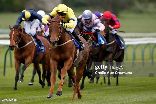 Neil Farley riding Justanotherbottle win The totepoolliveinfo.com Visit For Racing Results Handicap Stakes at Nottingham Racecourse on April 12, 2017...