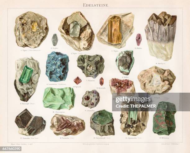 noble stones chromolithograph 1895 - rock stock illustrations