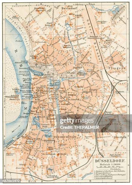 düsseldorf karte 1895 - düsseldorf-karte stock-grafiken, -clipart, -cartoons und -symbole